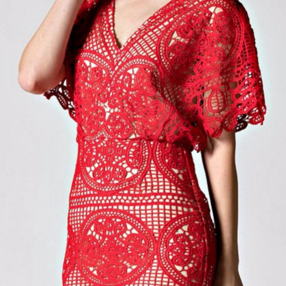 Red lace mini dress